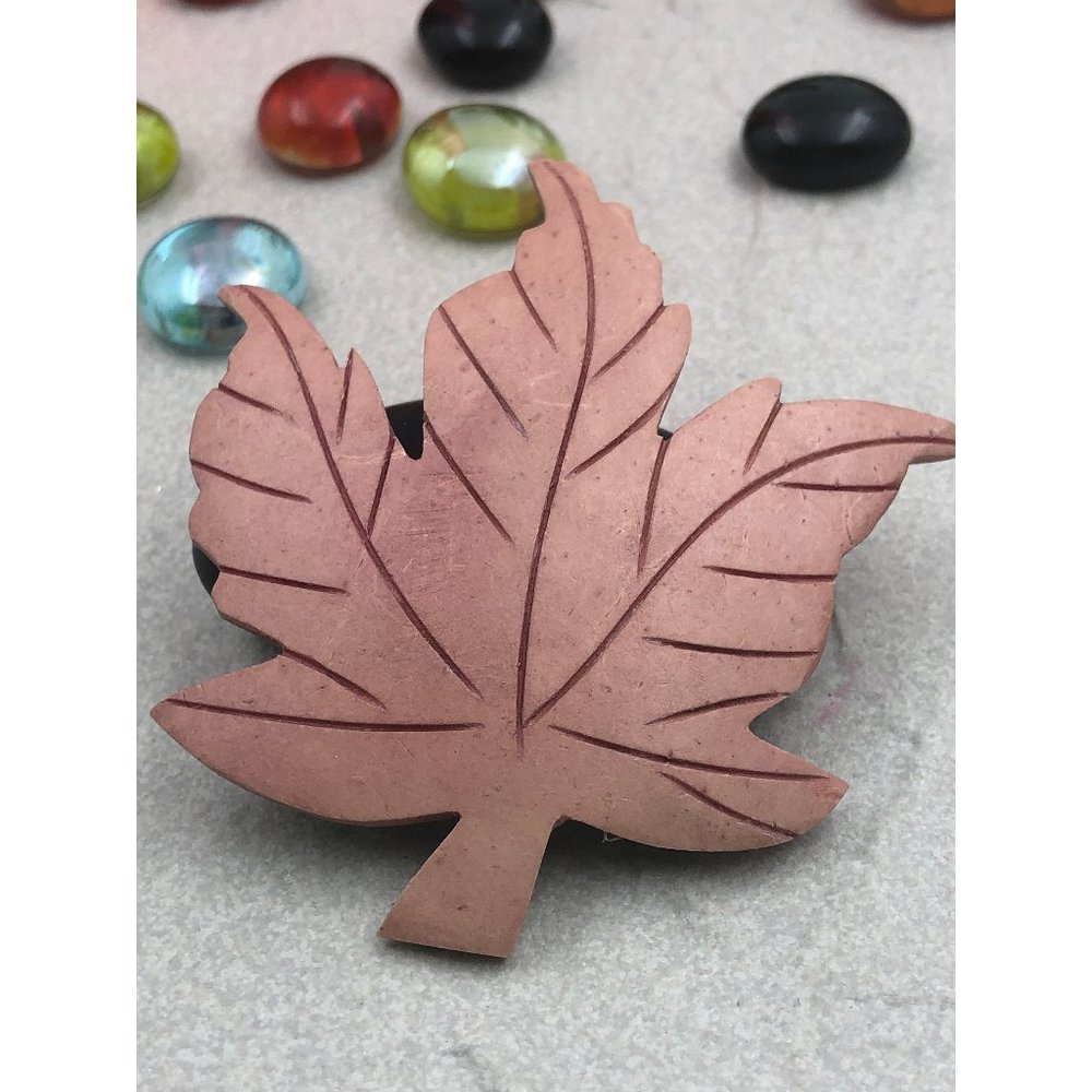 Carved Wood Maple Leaf Brooch